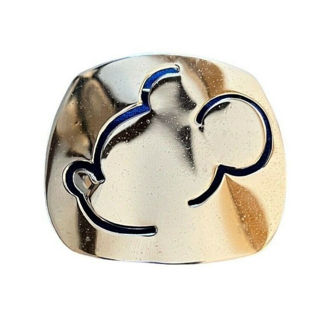 Silver Cut Out Mouse Head Portrait Face Silhouette Pin Brooch EUC